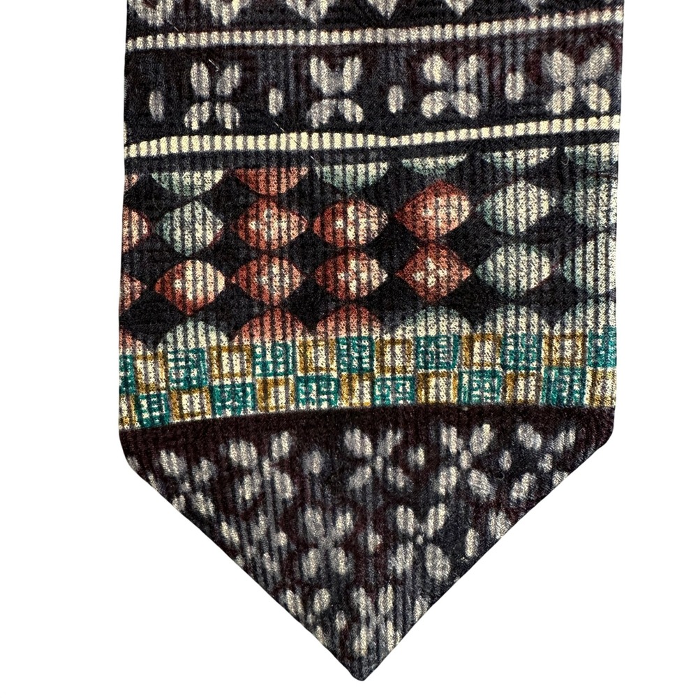 JG Hook Mens Silk Necktie Geometric Floral Tapestry Black Teal Rust USA Made